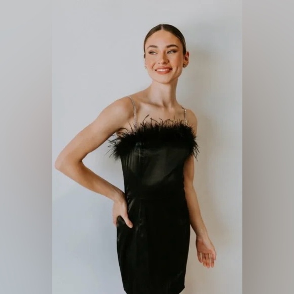 NWT Untamed Petals Black Monroe Mini Dress Feathered Slip